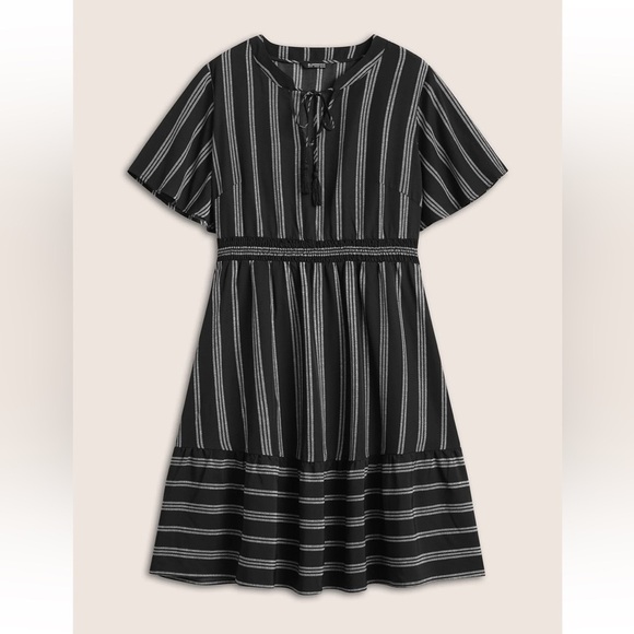 BloomChic Plus Size XL Striped Patchwork Tassels Ties Shirred Dress - Picture 6 of 7